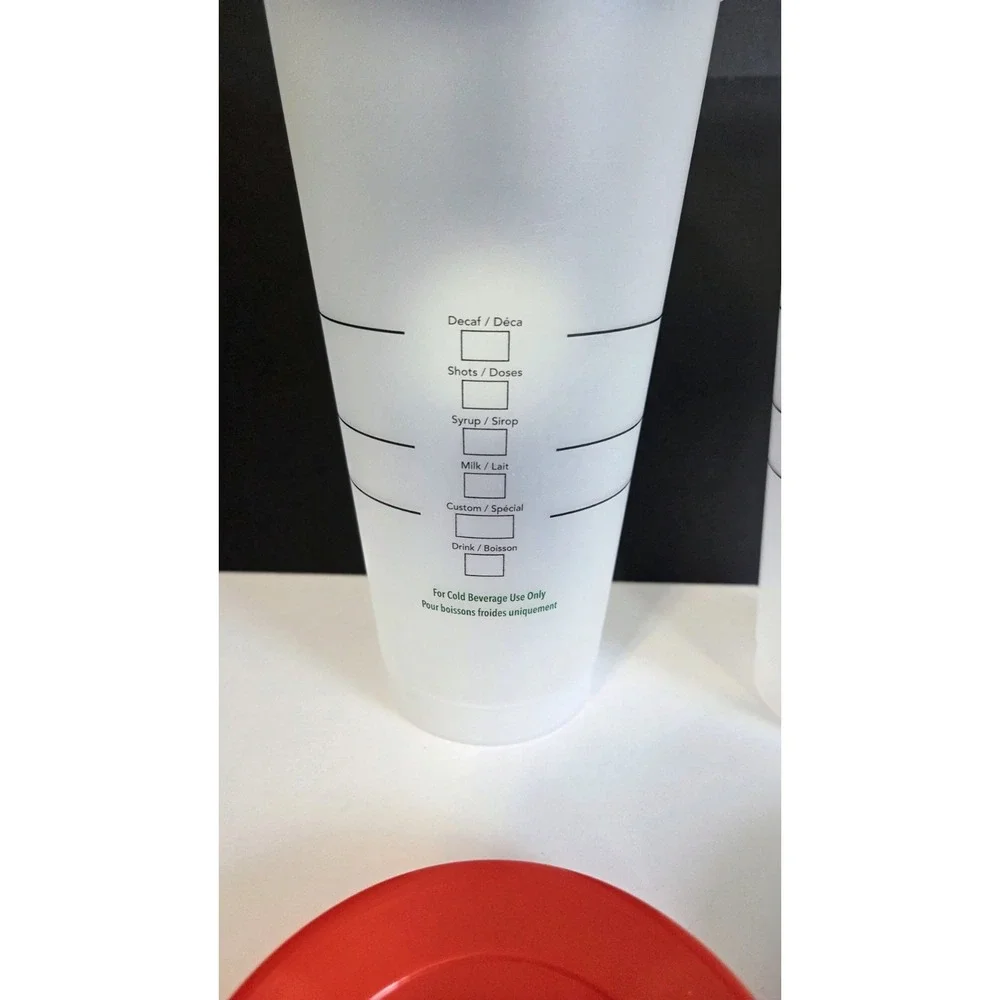 Starbucks Venti Set of 5 Reusable Cold Cups Frosted Confetti w/ Lids NWOT‎